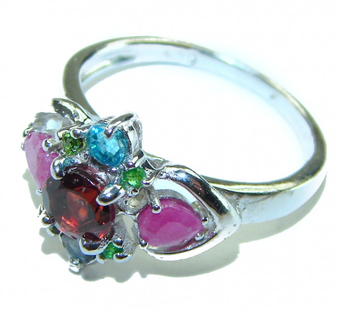 Blooming Rose Authentic 1.9 carat Garnet .925 Sterling Silver handcrafted Ring size 6 - photo 1