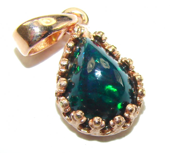 5.8 CTW Authentic Black Opal 14K Gold over .925 Sterling Silver handmade Pendant - Close-up of 5.8 CTW black opal pendant in gold over sterling silver.