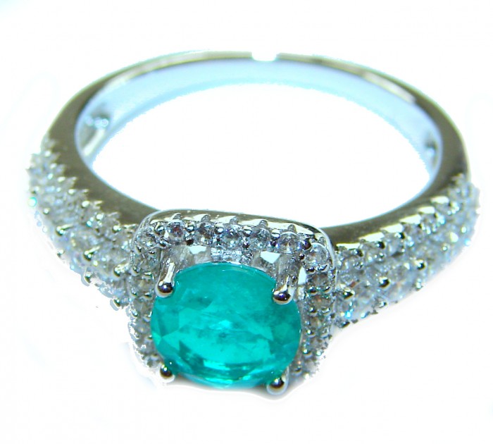 Gabriella - Luxurious 4.6 carat Emerald .925 Sterling Silver handcrafted Cocktail Ring s. 8 1/4 - Emerald ring close-up, showcasing stones and sterling silver setting.