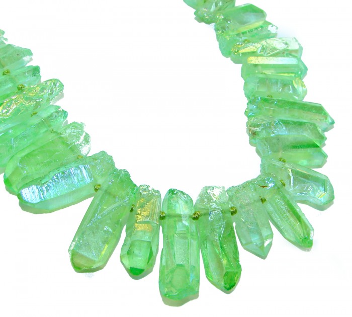 Mint-Green Halite Crystal Cluster .925 Sterling Silver handmade Necklace - Mint-green halite crystal close-up, cluster detail on sterling silver.