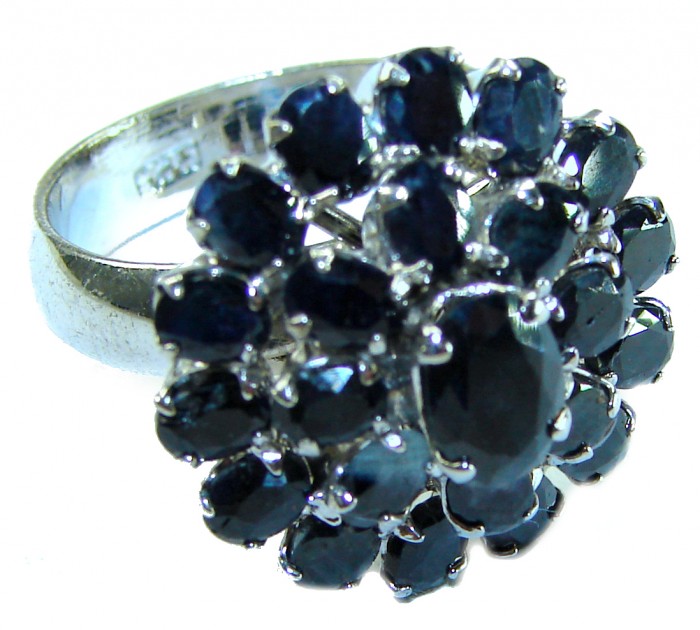 Born to Glam 12.2 carat natural Sapphire .925 Sterling Silver Perfectly handcrafted Ring s. 7 1/4 - Sapphire cluster ring close-up, 12.2 carat, sterling silver setting.