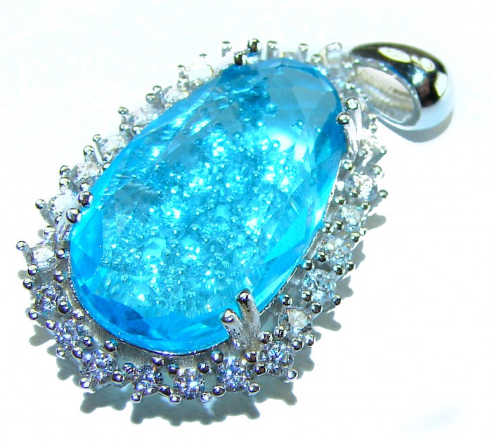 Endless Ocean natural 10.5 carat Swiss Blue Topaz .925 Sterling Silver handcrafted pendant - photo 2