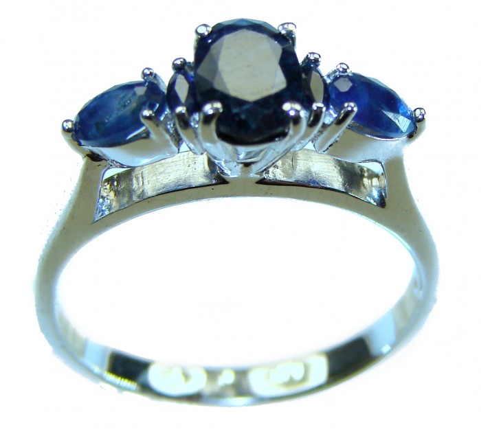 Precious 5.9 CARAT Sapphire .925 Sterling Silver Statement Ring s. 8 1/2 - Side view of sapphire and sterling silver ring with three stones.