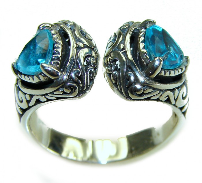 Ocean Drops 6.5 carat Swiss Blue Topaz .925 Sterling Silver handmade Ring size 8 1/2 - photo 2