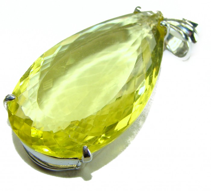 Goddess of Light - 58.5 carat Large Lemon Topaz .925 Sterling Silver handmade Pendant - Close-up of 58.5 carat Lemon Topaz pendant in sterling silver setting.