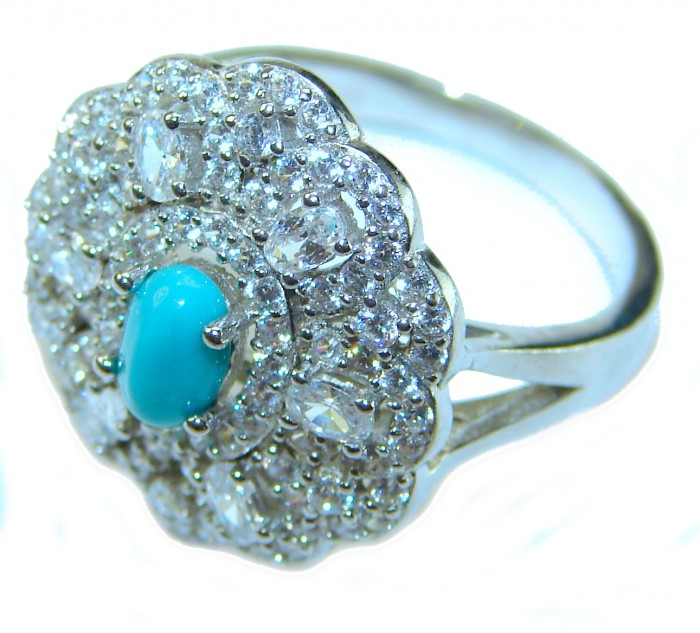 Art Deco - Pacifica - 3.4 carat Sleeping Beauty Turquoise .925 Sterling Silver handmade Statement Ring size 7 1/4 - Side view of Art Deco ring with 3.4 carat Sleeping Beauty Turquoise