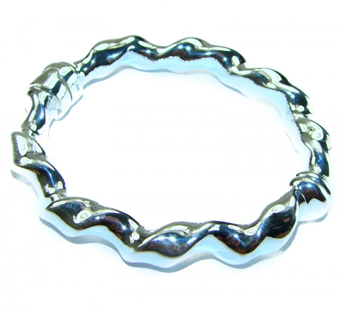 Fancy .925 Sterling Silver handcrafted Statement Italy made Bracelet - Fancy .925 silver bracelet, top view, handcrafted statement piece.