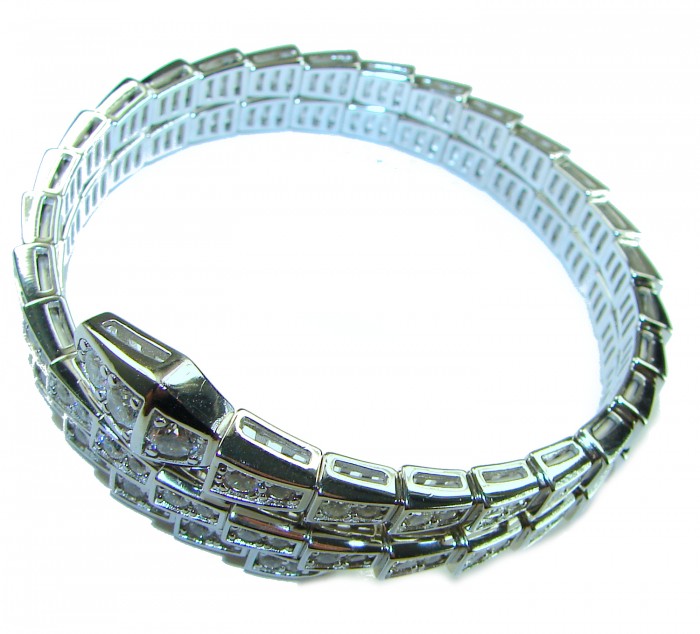 Precious Snake Genuine 55.5 carat White Topaz .925 Sterling Silver handcrafted spinal Bracelet - Top view of Precious Snake bracelet with white topaz and sterling silver.