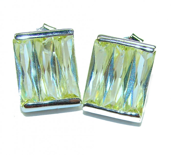 Cubic Zirconia .925 Sterling Silver handmade earrings - Cubic Zirconia earrings close-up, showing faceted stones and silver setting