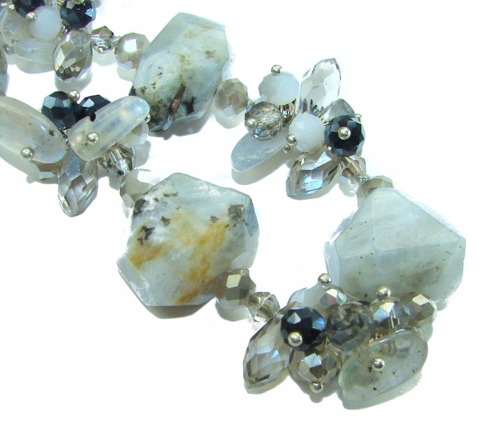 One of the kind great Tourmalinated Quartz Spinel .925 Sterling Silver necklace - Close-up of Tourmalinated Quartz Spinel .925 Sterling Silver beads.