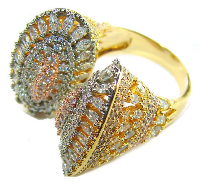 Art Deco 26.2 carat White Topaz 14K Gold over .925 Silver handcrafted Cocktail Ring s. 8 - Side view of Art Deco white topaz ring in 14K gold over silver.