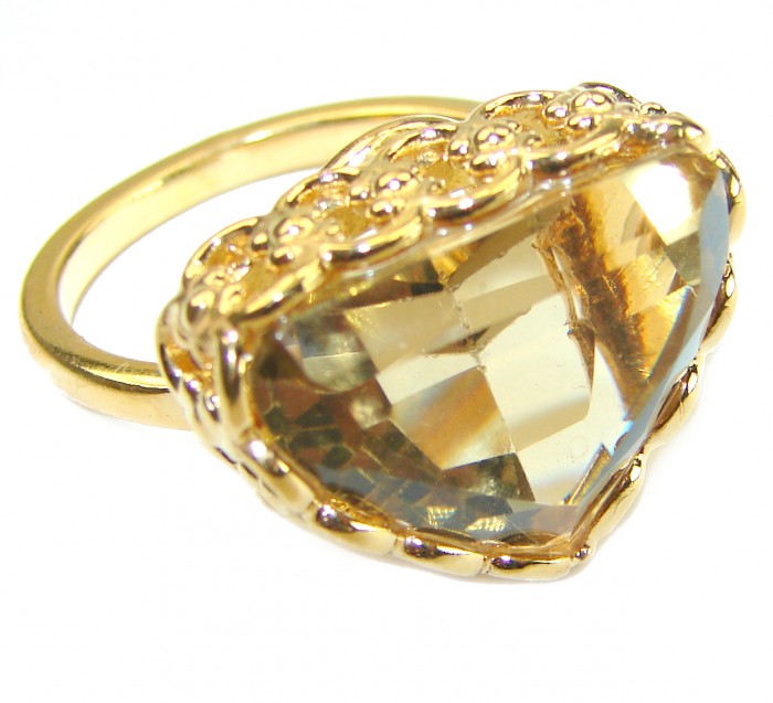 17.8 carat Genuine Lemon Quartz 14K Gold over .925 Sterling Silver handcrafted ring size 9 3/4 - photo 3
