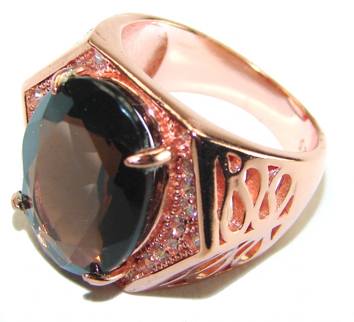 Liliana 8.5 carat Champagne Smoky Topaz 14 k Rose Gold over .925 Sterling Silver Oversized Ring size 6 - photo 1
