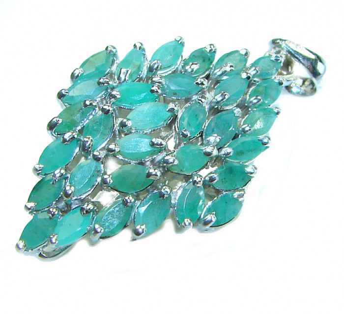 Precious Genuine 14.5 carat Emerald .925 Sterling Silver handmade Pendant - photo 2