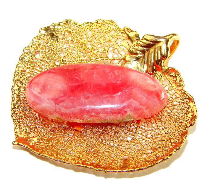 Stylish REAL Leaf Coved with Sterling Silver and 14K Gold Rhodochrosite & .925 Sterling Silver Pendant - photo 3
