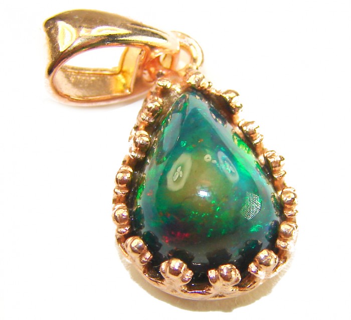 New GALAXY 5.8 CTW Authentic Black Opal 14K Gold over .925 Sterling Silver handmade Pendant - Close-up of teardrop black opal pendant in 14K gold setting.