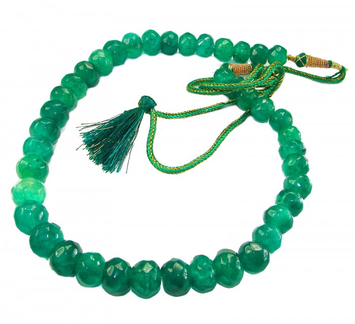 Back to Nature Brazilian Aventurine handmade Huge necklace; 165 grams - Brazilian Aventurine necklace, top view, focus on green stones and tassel.