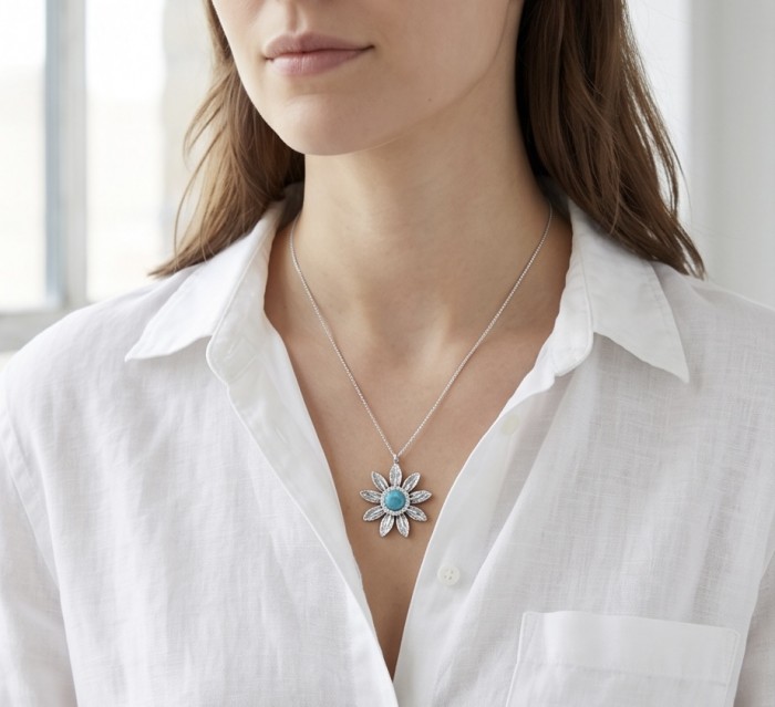 Exquisite Beauty Turquoise .925 Sterling Silver handmade Pendant - photo 2