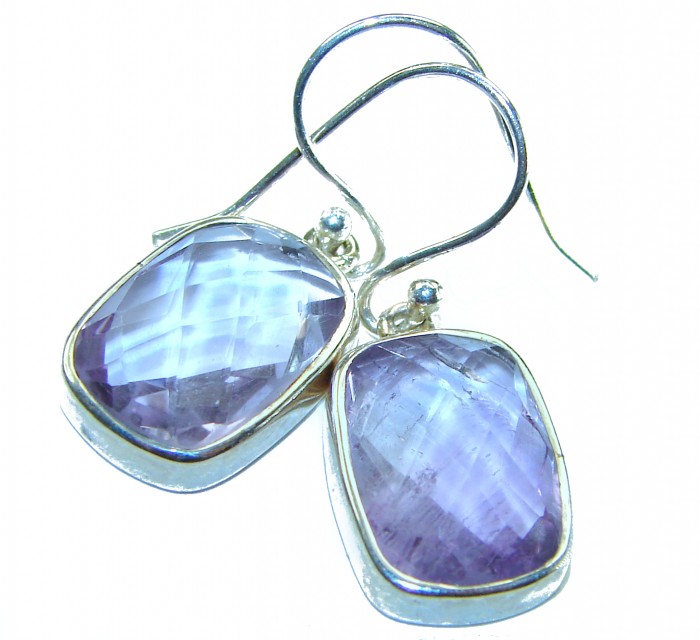 Lavender Fields 14.2 carat Pink Amethyst .925 Sterling Silver handcrafted Statement earrings - Close-up of Lavender Fields pink amethyst earrings in sterling silver