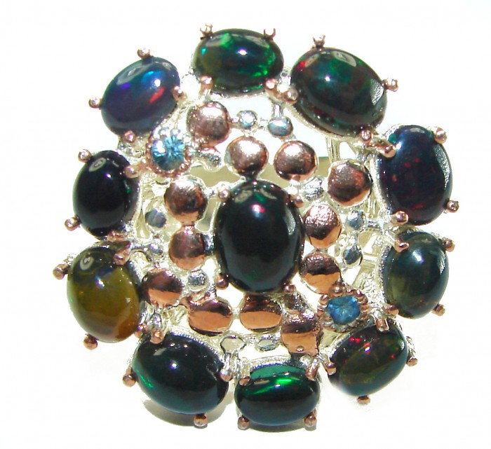 Genuine 19.9 carat Black Opal 18K Gold over .925 Sterling Silver handmade Ring size 7 - photo 3