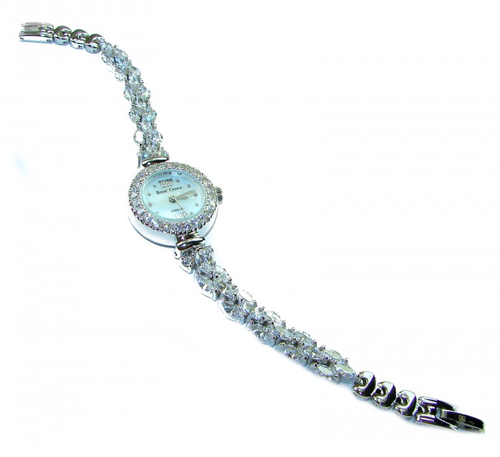 Precious 55.8 carat Authentic White Topaz .925 Sterling Silver handmade Bracelet - Watch - Elegant watch with white topaz and sterling silver, angled view