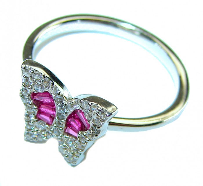 Red Butterfly natural 2.5 carat Ruby .925 Sterling Silver handmade Ring size 6 1/4 - photo 1