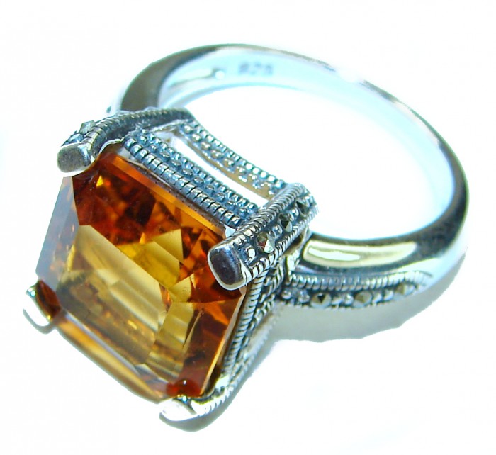 Unique Authentic 9.2 carat Citrine .925 Sterling Silver handmade Cocktail Ring s. 8 - photo 2