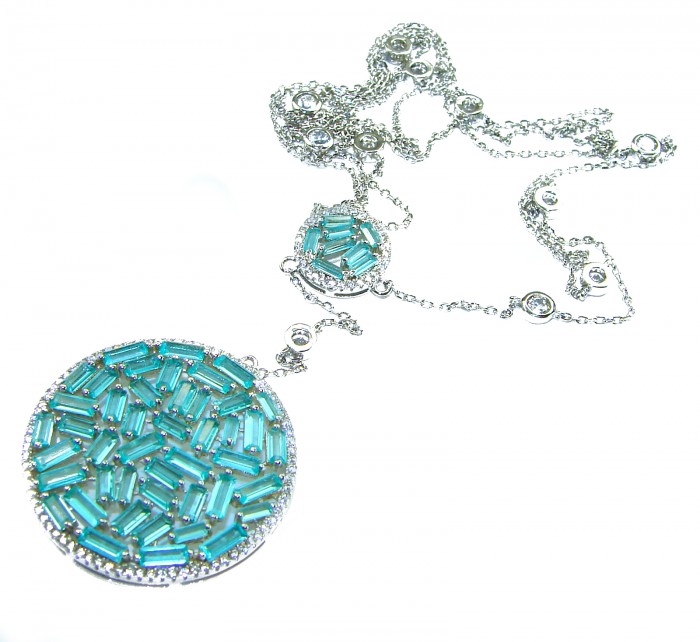 Brazilian's Briliance - Authentic 22.5 carat Aquamarine .925 Sterling Silver handcrafted necklace - Aquamarine necklace close-up with intricate stone and chain detail.