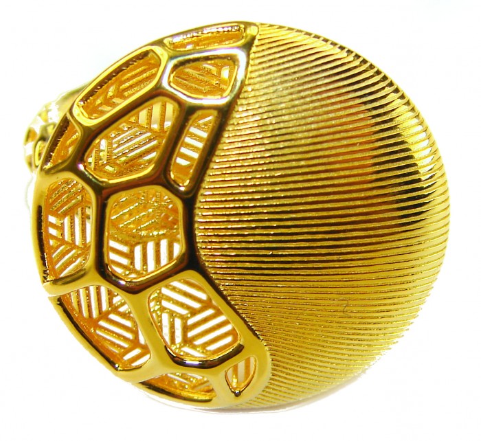 Dubai Style .925 Sterling Silver dipped in 22K Gold handmade Large ring size 9 - Gold-dipped sterling silver ring with geometric design, side view.