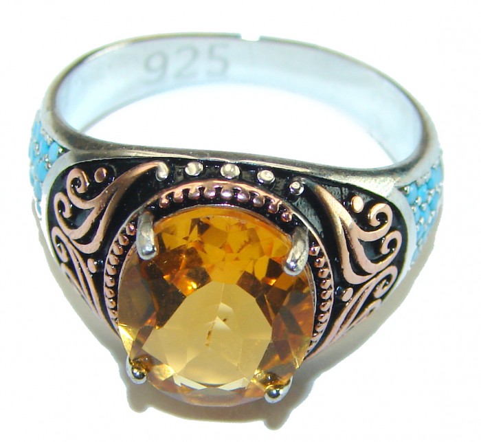 Genuine Citrine Turquoise .925 Sterling Silver handmade Cocktail Ring s. 9 1/4 - photo 1