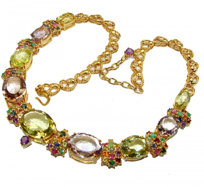Born In Roma - Italy made 95.5 carat Multi - Gems 18k Gold over .925 Sterling Silver handmade necklace - photo 4