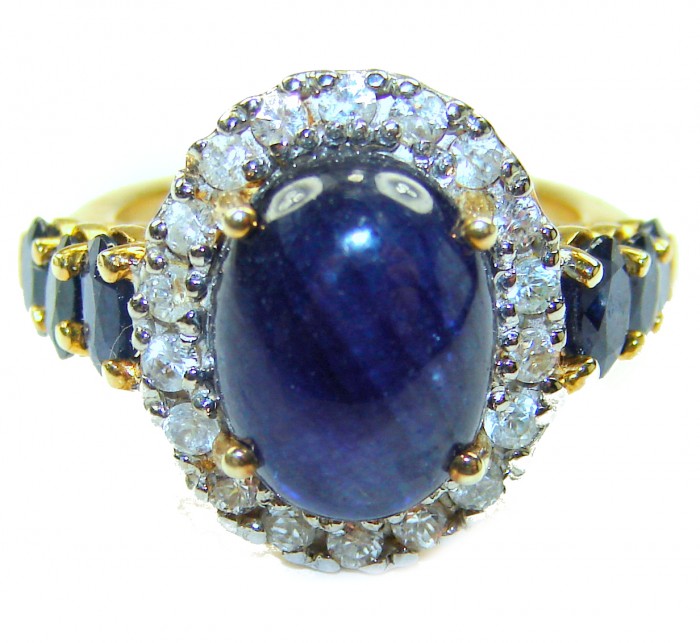 Vintage Style 10.2 carat natural Sapphire 22K Gold over .925 Sterling Silver Perfectly handcrafted Ring s. 7 1/4 - Close-up of vintage-style sapphire and diamond ring in 22K gold