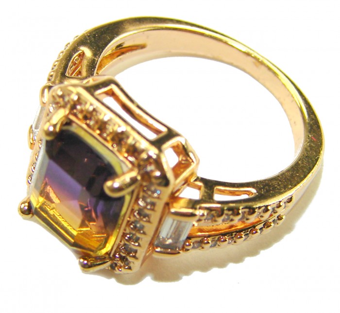 6.5 carat Ametrine 18K Gold over .925 Sterling Silver HANDCRAFTED Ring s. 6 - Close-up side view of Ametrine ring in 18K gold over sterling silver.