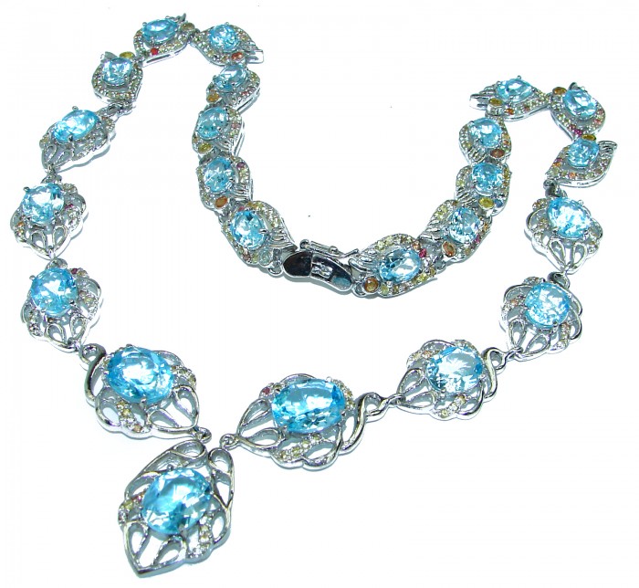 Ocean Inspired genuine Larimar Swiss Blue Topaz .925 Sterling Silver handmade necklace - photo 1