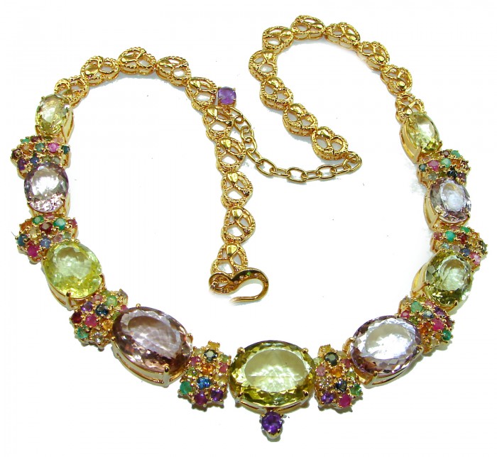 Born In Roma - Italy made 95.5 carat Multi - Gems 18k Gold over .925 Sterling Silver handmade necklace - photo 3