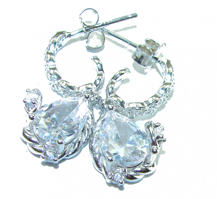 Luxurious 7.5 carat Moissanite .925 Sterling Silver handmade Earrings - photo 2