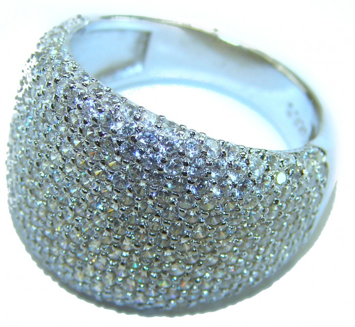 SPECTACULAR 10.5 carat White Topaz .925 Sterling Silver ring size 7 - Side view of a 10.5 carat white topaz ring in sterling silver.