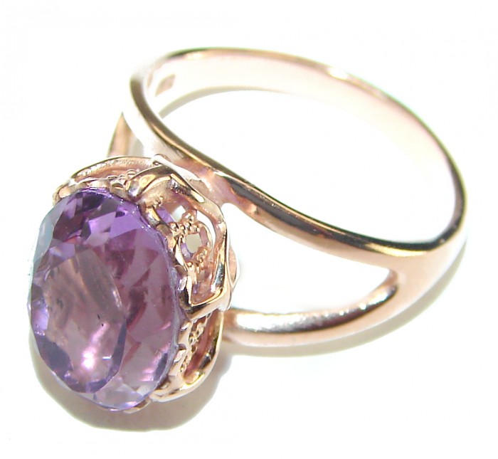 Purple Amethyst 14K Rose Gold over .925 Sterling Silver Handcrafted Ring size 6 1/2 - photo 1
