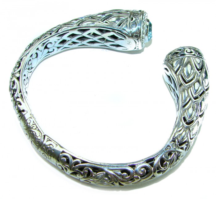 Bali Legacy 49.5 grams authentic 8.9 carat Swiss Blue topaz Floral Bracelet in .925 Sterling Silver handcrafted bracelet - photo 1