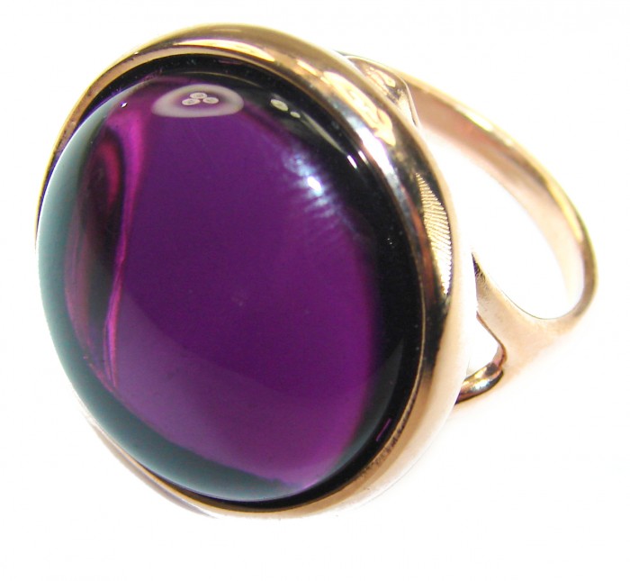 Purple Full Moon Amethyst 14K Gold over .925 Sterling Silver Handcrafted Large Ring size 8 3/4 - Close-up of Purple Full Moon Amethyst ring in 14K Gold over silver