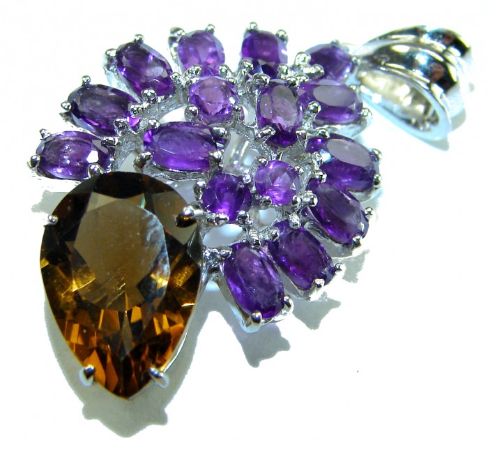 Vintage Design 12.4 CARAT Amethyst .925 Sterling Silver handcrafted Pendant - Close-up of vintage amethyst and sterling silver pendant.