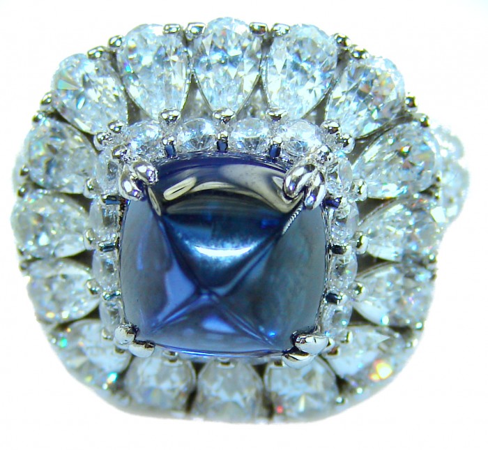 Born to Glam 5.2 carat natural Tanzanite .925 Sterling Silver Perfectly handcrafted Ring s. 5 - Close-up of Born to Glam Tanzanite ring with surrounding diamonds.