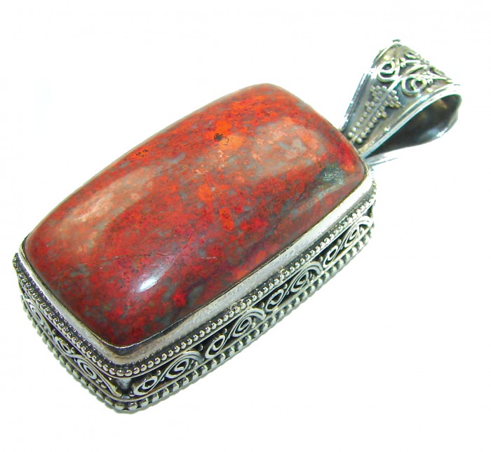 Unique Natural Sonora Jasper .925 Sterling Silver handmade Pendant - Close-up of Sonora Jasper pendant with intricate .925 silver setting.