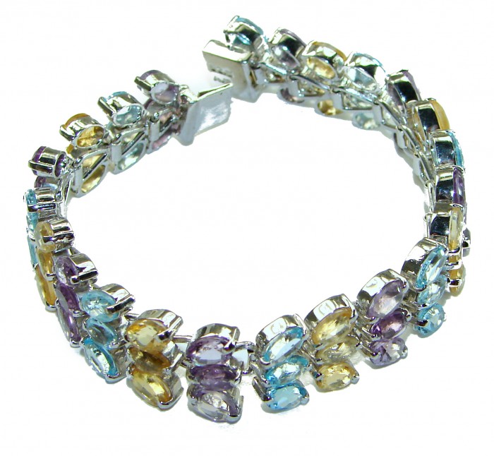 Very Special 45.8 carat Natural Multigem .925 Sterling Silver handmade Statement Bracelet - photo 3