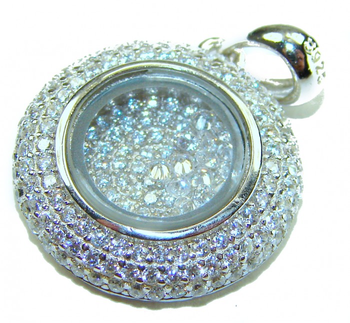 Floating Memories 10.5 carat White Topaz .925 Sterling Silver Handcrafted Statement pendant - Floating Memories pendant, top view, white topaz in sterling silver.