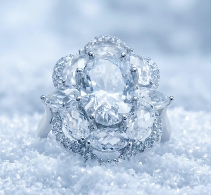 Ice Queen - 8.5 carat White Topaz .925 Sterling Silver Statement ring size 6 1/4 - Close-up of Ice Queen ring, 8.5 carat white topaz, sterling silver