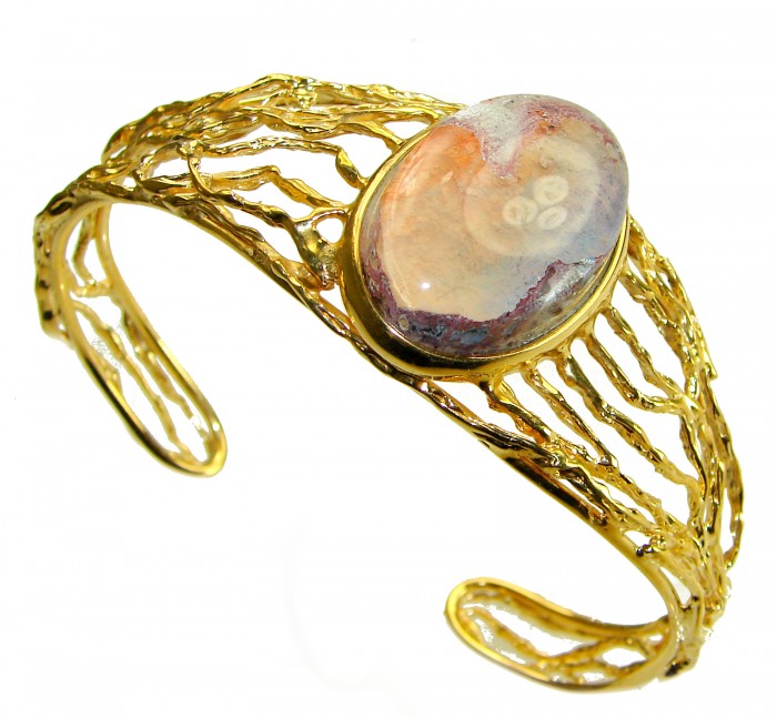 Authentic 29.8 carat Mexican Opal handmade 14K Gold over .925 Sterling Silver Bracelet / Cuff - photo 3