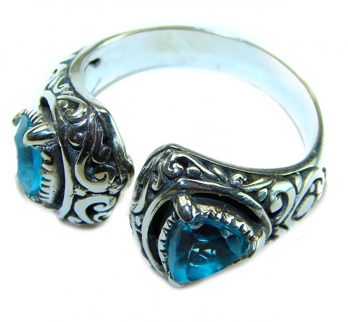 Ocean Drops 6.5 carat Swiss Blue Topaz .925 Sterling Silver handmade Ring size 8 1/2 - photo 1