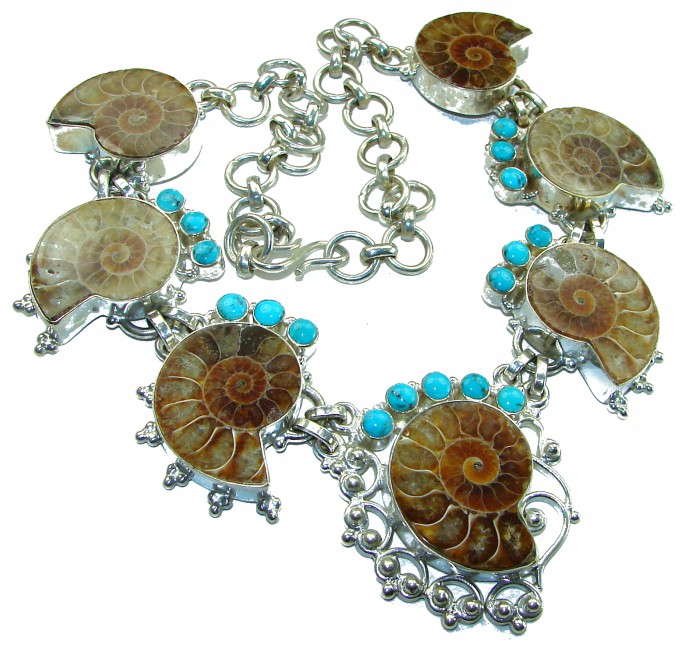 139.8g Aura Of Beauty genuine Ammonite .925 Sterling Silver handcrafted Bohemian style Necklace - photo 2