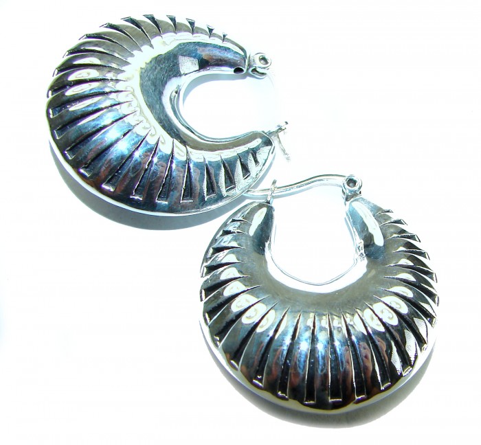 Highly Polished Fancy Modern design .925 Sterling Silver Italy made Earrings - Highly polished sterling silver earrings, top view, modern design.